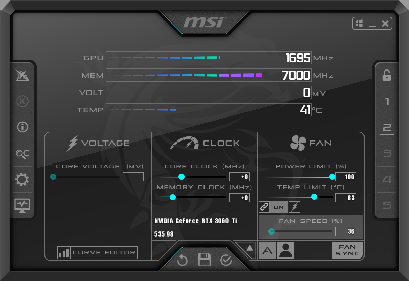 MSI Afterburner profile 2