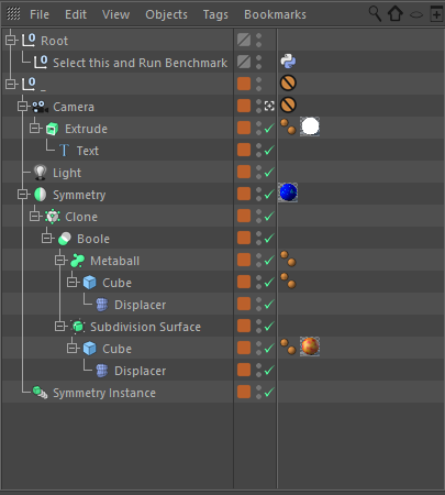 Cinema 4D Viewport Benchmark Hierarchy