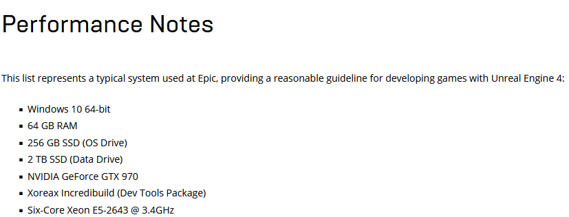 System Requirements for Developing Games with Unreal Engine 4